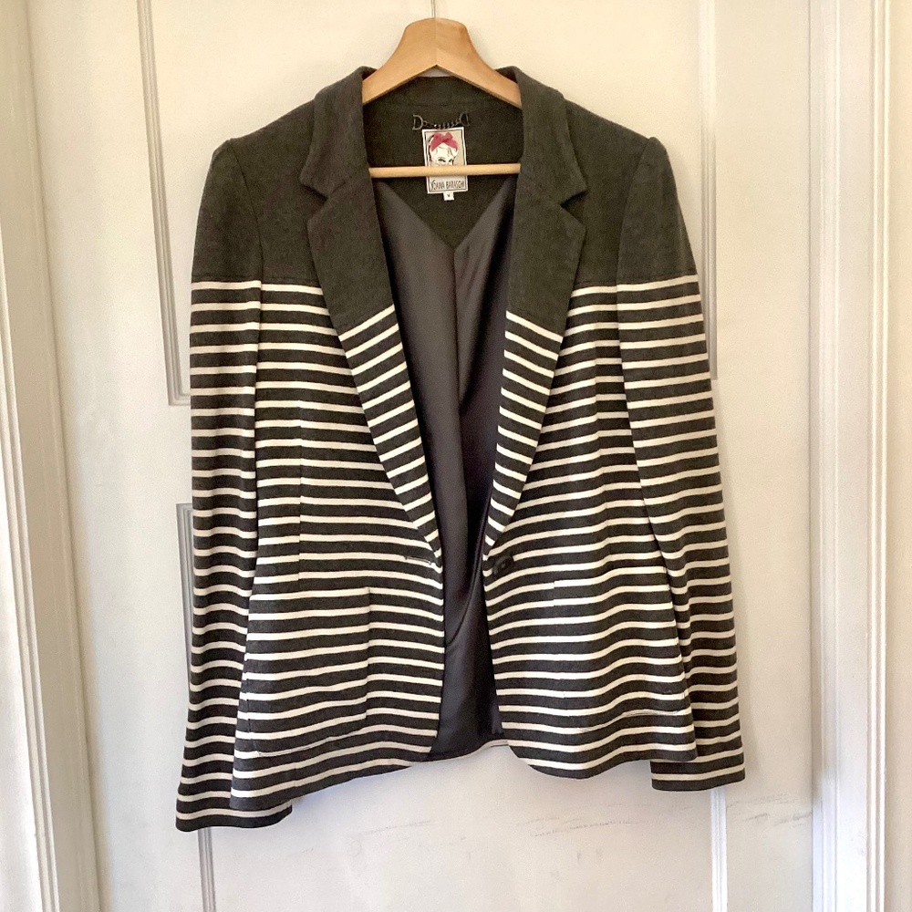 Yoana Baraschi Gray White Striped Blazer Graphite Milk Size M Anthropologie NYC